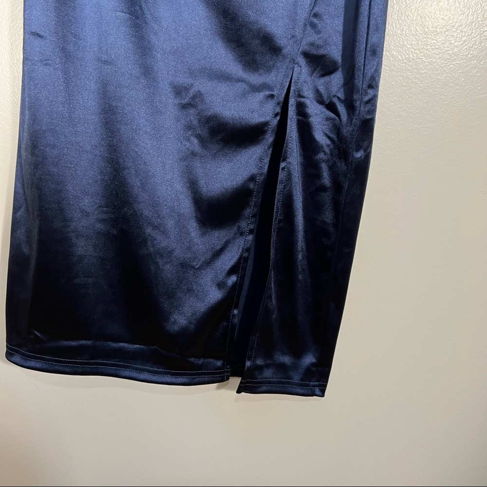 Romwe Women's Elegant One Shoulder Sleeveless Split Hem, Midi Dress Navy Blue L - Picture 7 of 13